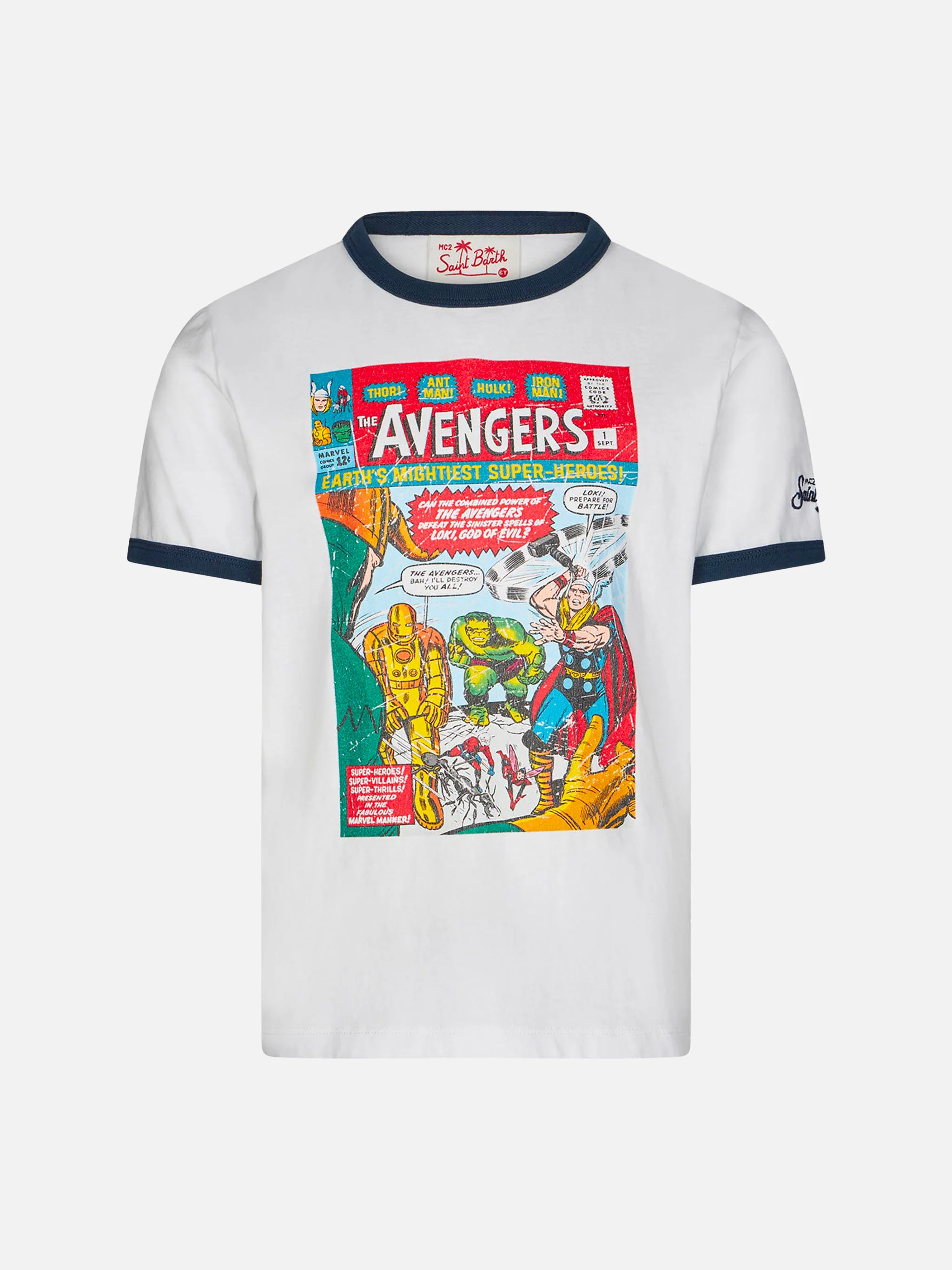 T-shirt da bambino in cotone bianco con stampa frontale Avengers | EDI