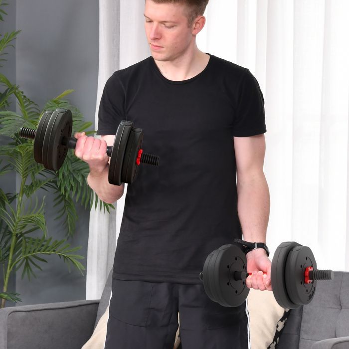 Juego de mancuernas ajustables 2 en 1 HOMCOM de 15 kg en total - Barras incluidas - Entrenamiento muscular y levantamiento de pesas