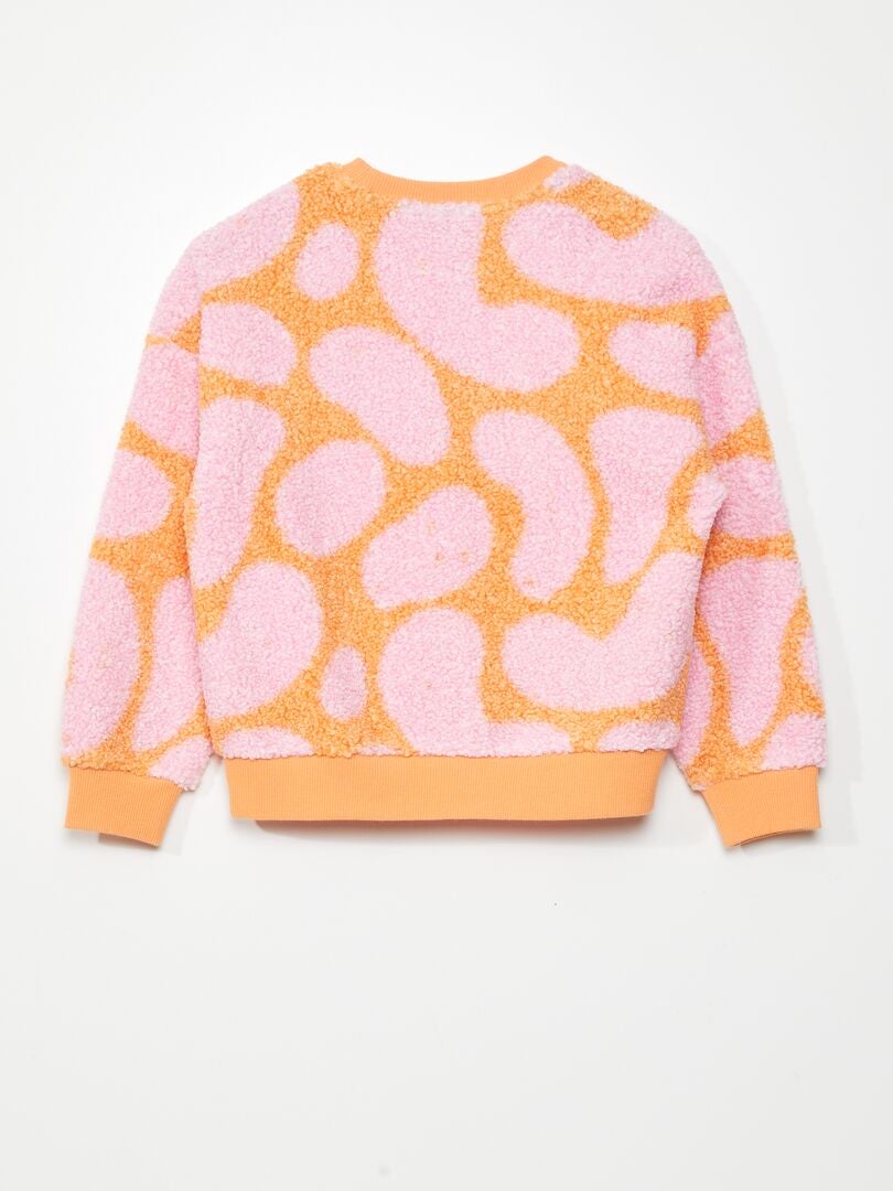 Bluza z nadrukiem w kratkę z materiału Sherpa - POMARAŃCZOWA