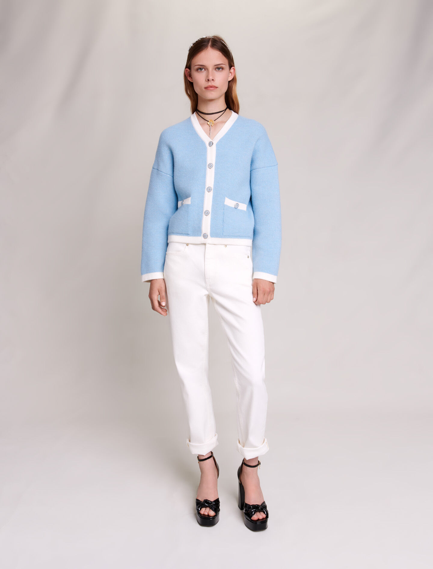 Cardigan tricotat albastru deschis