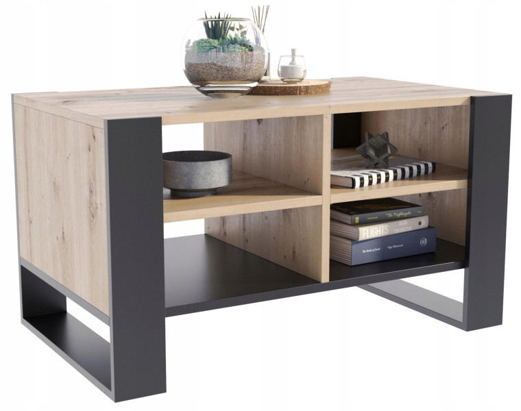 Ława stolik kawowy FIGA artisan-czarny stół z półką półkami loft schowek PE