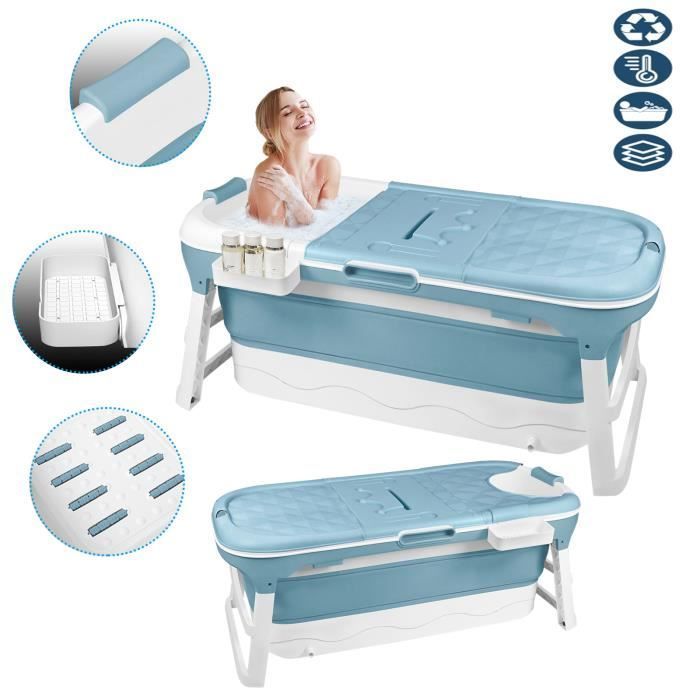 Bañera plegable XXL - LILIIN - 128x62x52 cm - Plástico - Con tapa y rodillos de masaje