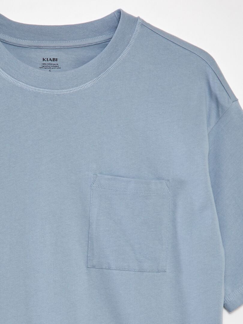 Camiseta folgada de cor sólida - AZUL