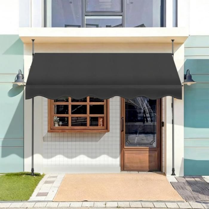 SUPFINE Manual Retractable Awning, No Drilling Required, Adjustable Height, for Patio, Garden, Shop, 2.5M Black