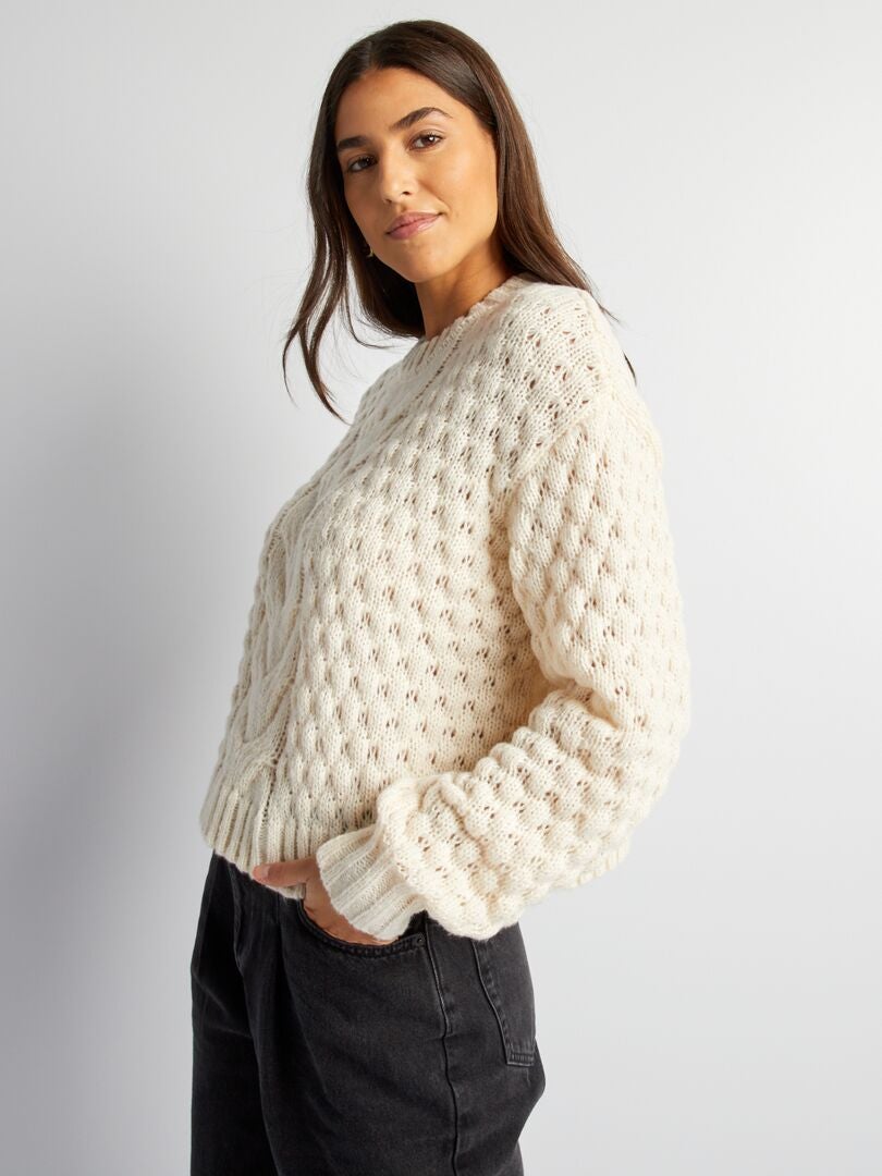Sweter dzianinowy - kremowy