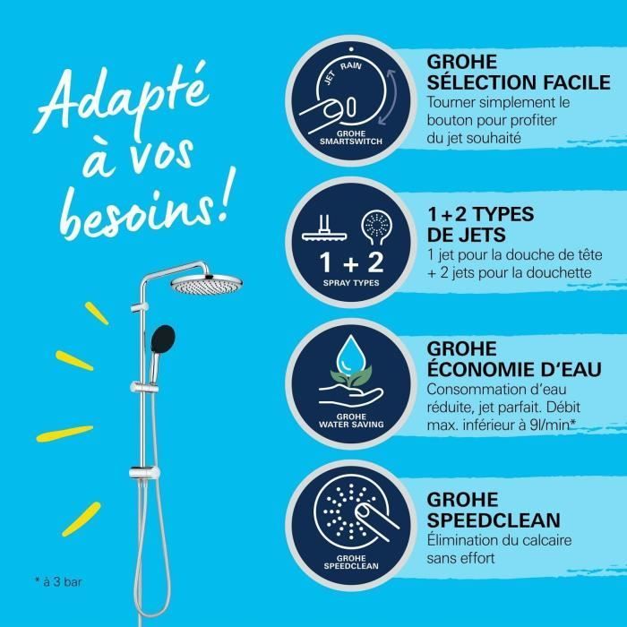 Columna de ducha con desviador manual - Ahorro de agua - GROHE Vitalio Start System 250 - Cromado - 26680001