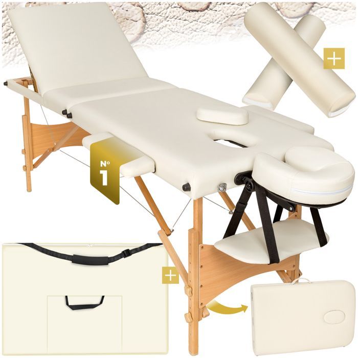 Table de massage - TECTAKE - Table de soin DANIEL piante et réglable en hauteur 3 zones 210 x 95 x 84 cm - Beige