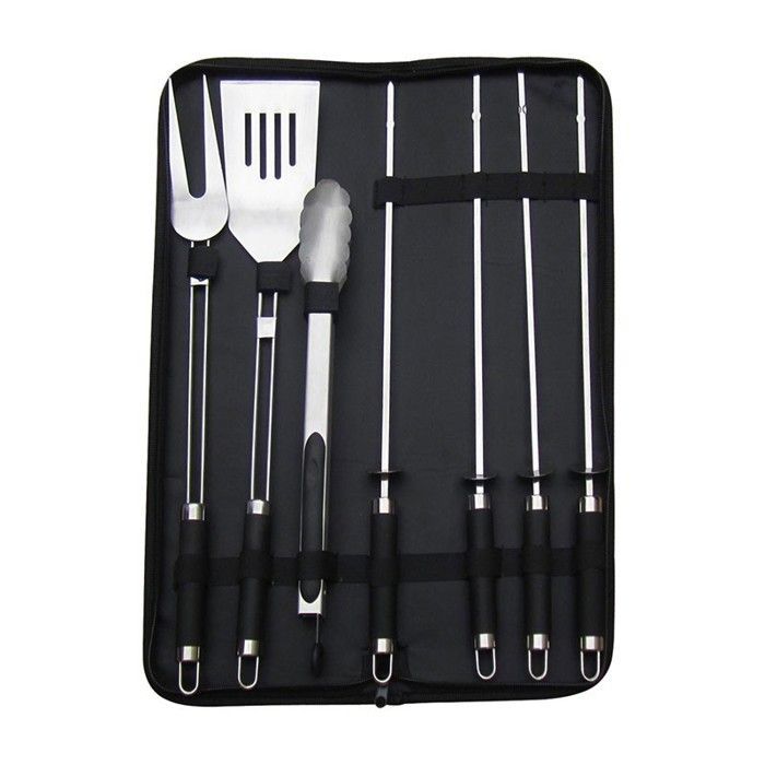 Kit de 7 accessoires pour barbecue - KITCHENCOOK - SBQ7 - Inox - Mallette de rangement - Longs manches 42-43 cm