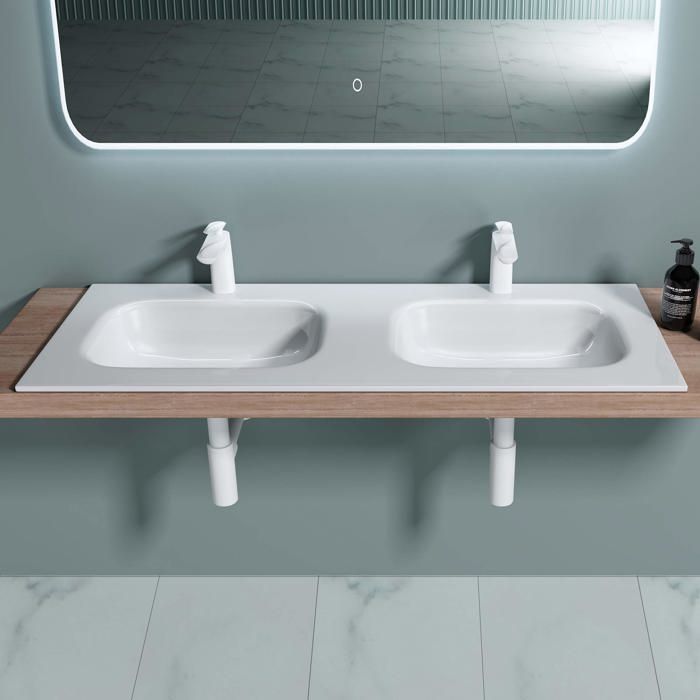 Lavabo blanco de 120 cm con lavamanos empotrado doporro Colossum04 120x48x14cm