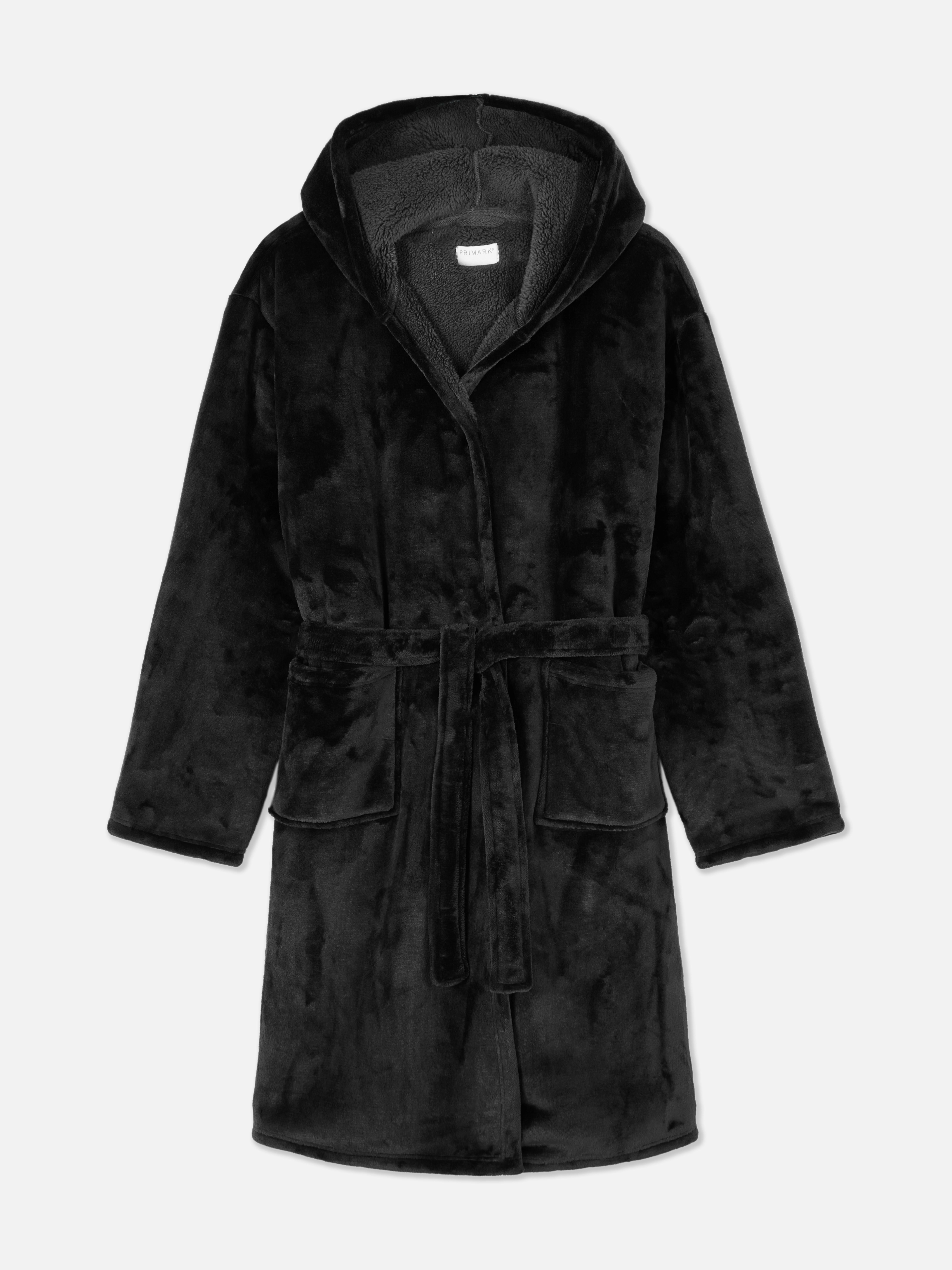 Halat de baie din fleece cu curea Halat de baie moale din fleece cu glugă fixă, curea și buzunare frontale mari