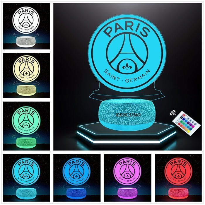 KENLUMO Veilleuse Paris Saint Germain Football Lampe de chevet Noël Enfant Cadeau PSG Lampe télécommande Changement de Couleurs