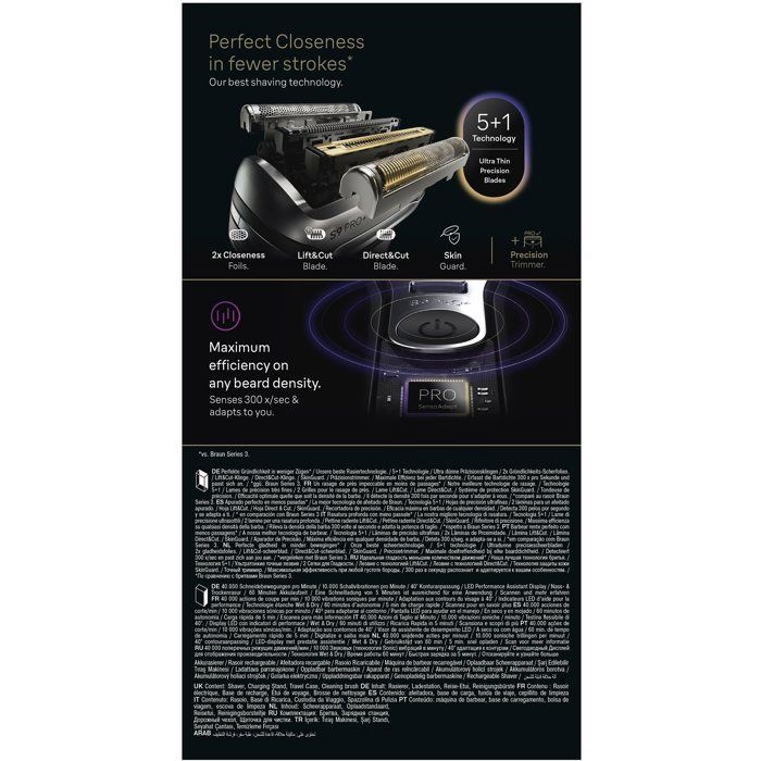 Rasoir électrique - BRAUN - Series 9 9610s - 240 V - Autonomie 60 min - Noir