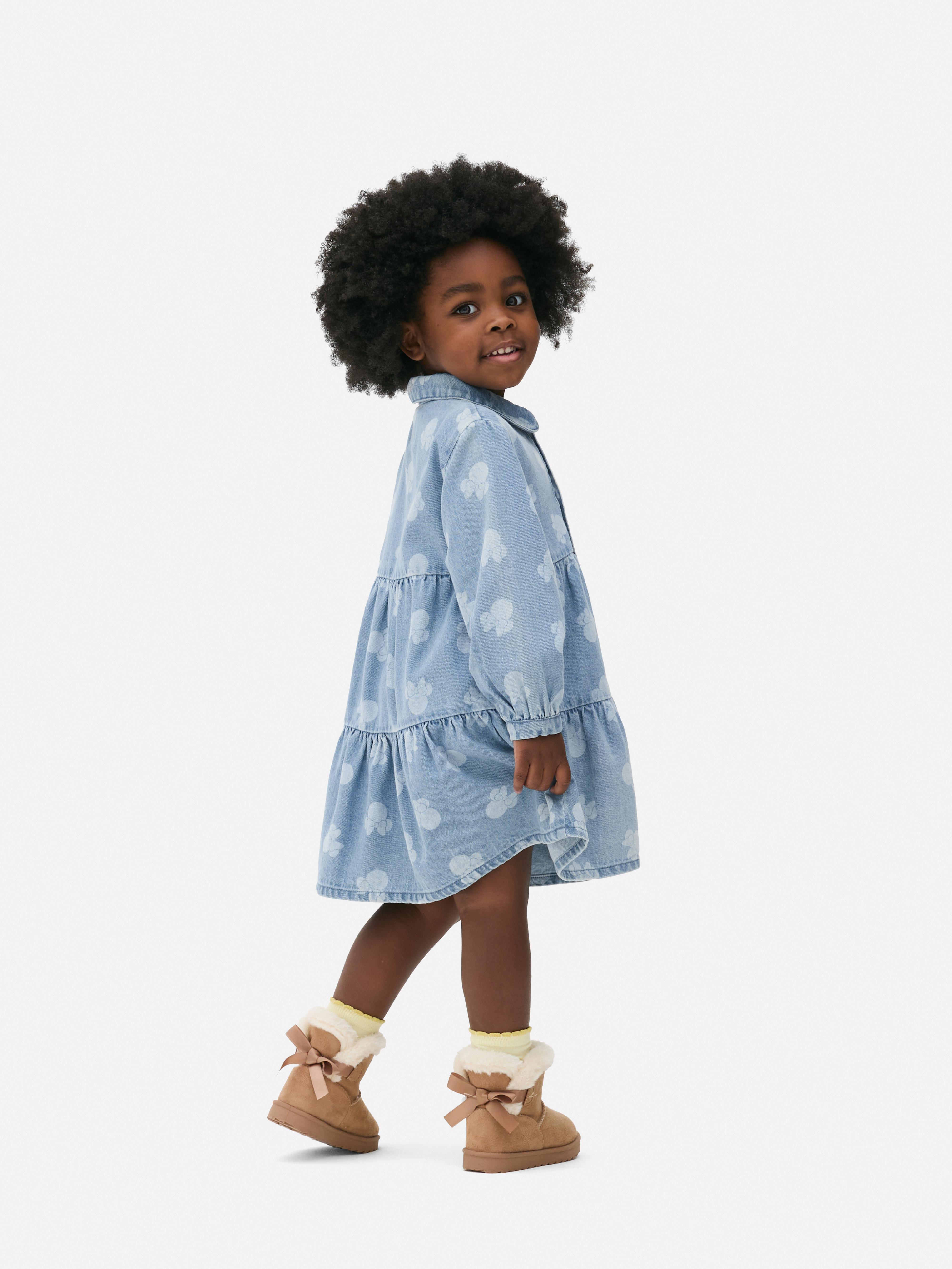 Rochie din denim Disney Minnie Mouse Rochie Disney din denim stratificat, cu guler, închidere cu nasturi și mâneci lungi