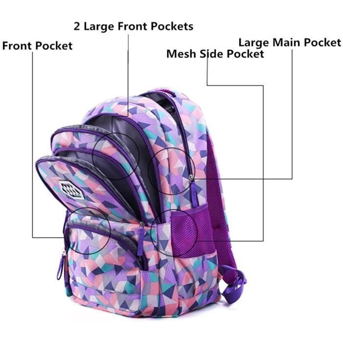 Rolling Backpack School Bag for Children, Girls and Boys, Purple, 6 Wheels, 33 x 24 x 48 cm