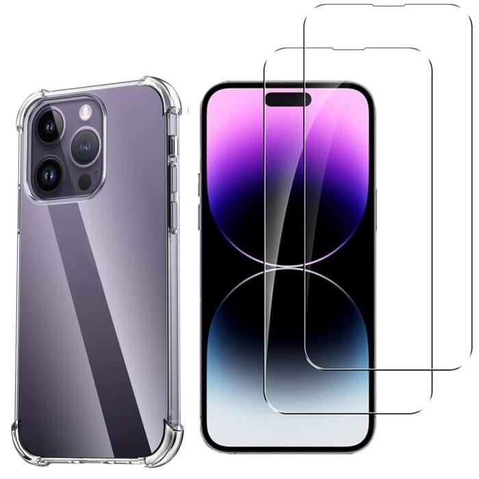 Funda antigolpes para iPhone 14 Pro Max y 2 protectores de pantalla de cristal templado de Phonillico®.