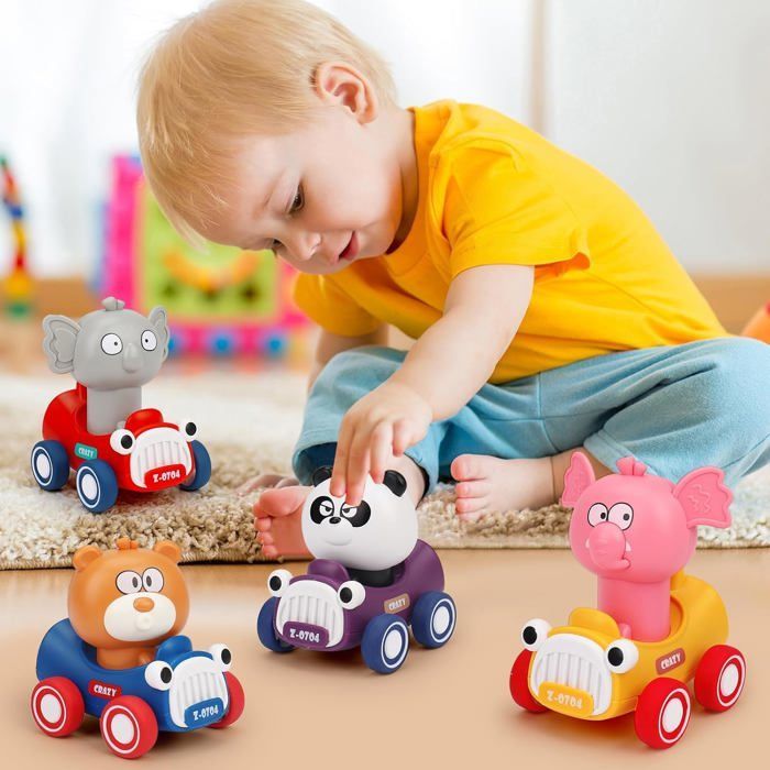 Coches de juguete, 4 vehículos de juguete de fricción para niños y niñas de 1, 2 y 3 años.