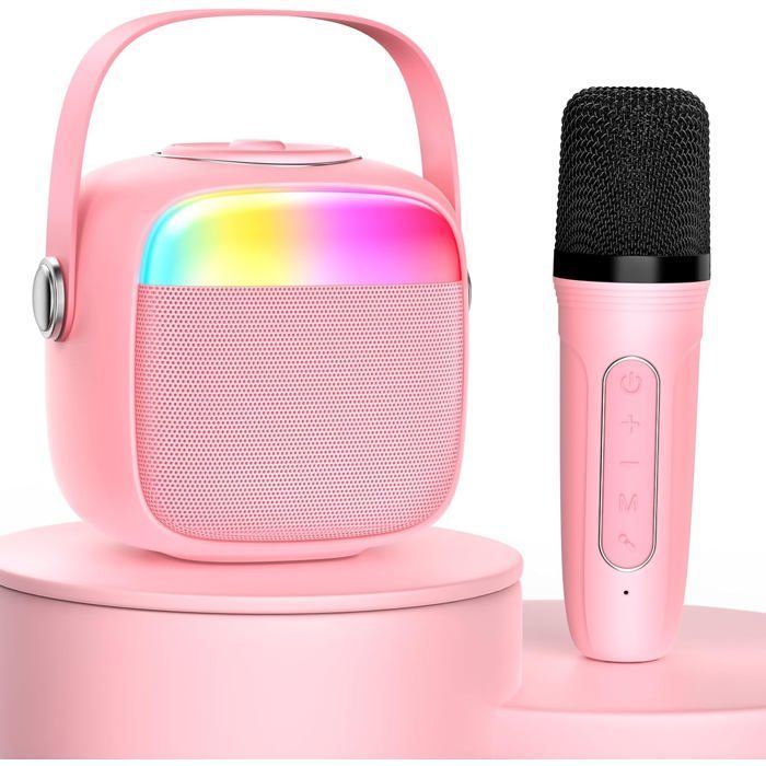 Mini Karaoke Machine avec 1 Microphones sans Fil pour Enfants Adultes, Enceinte Karaoké Portable pour La Communication arents