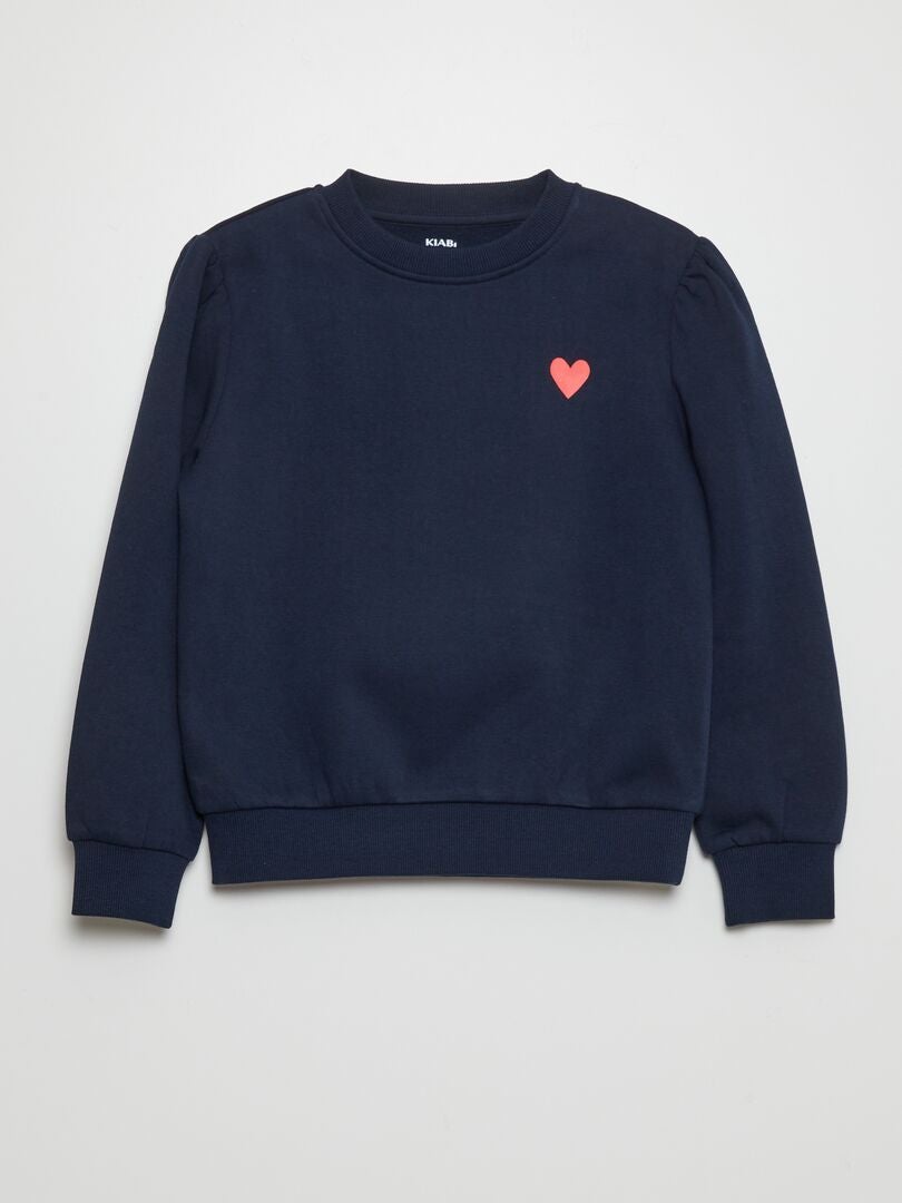 Sweatshirt met ronde hals van fleecestof - BLAUW