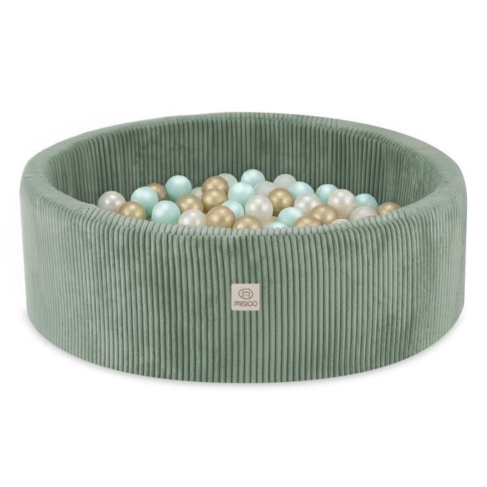MISIOO Piscina di palline 90x30 cm con 200 palline in velluto a coste, colore verde