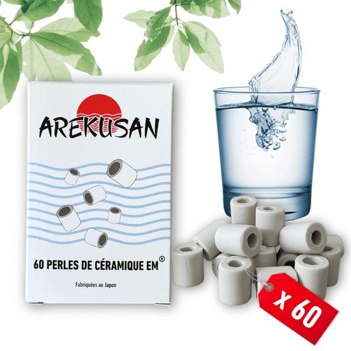 60 Perles de céramique EM Grises | Filtration naturelle de l'eau du robinet | Purificateur et filtre calcaire et chlore
