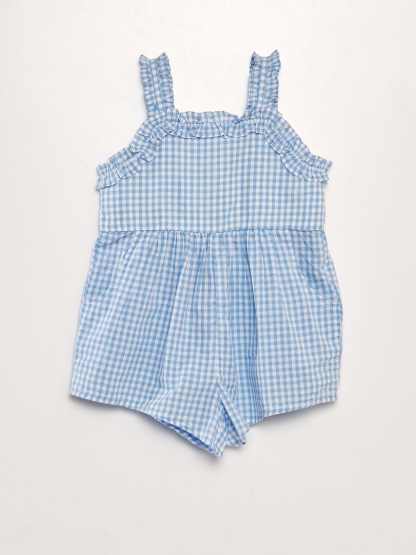 Kombinezon z bawełnianej woalu w kratkę gingham - NIEBIESKI