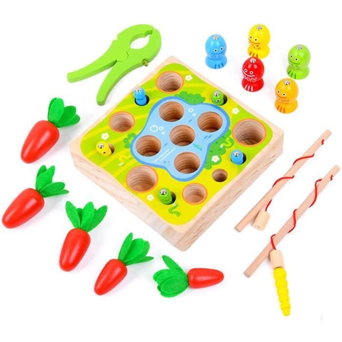 Jouet éducatif en bois - ZGEER - Pêche aux radis à tirer - Multifonctionnel 3 en 1