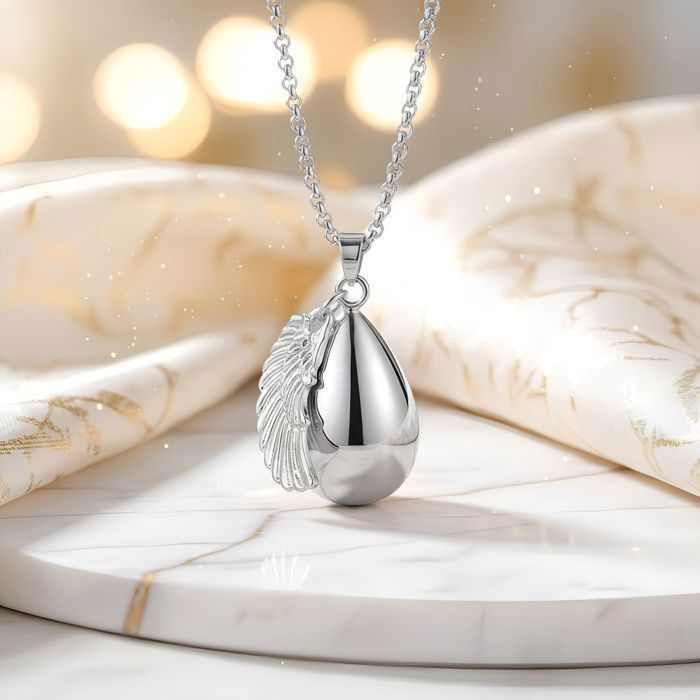 Collier - Femme - Pendentif - Bola de Grossesse - Goutte - Aile d'Ange - Acier - Inoxydable - Argenté - 80 cm