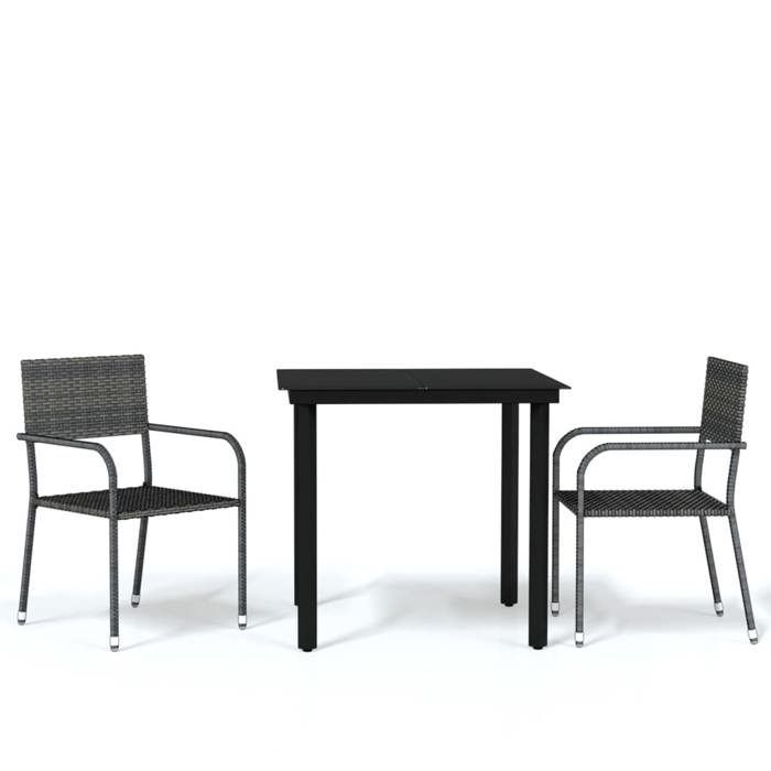 Conjunto de comedor de jardín - BURKE - 3 piezas - Gris - Mesa 80x80x74 cm - Silla 51x60x87 cm - Resina tejida