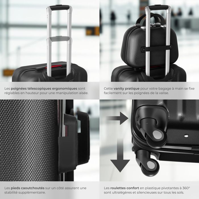 Maletas - TECTAKE - PUCCI Juego de 4 maletas, 3 maletas apilables, ruedas giratorias de 360°, asas telescópicas - Negro