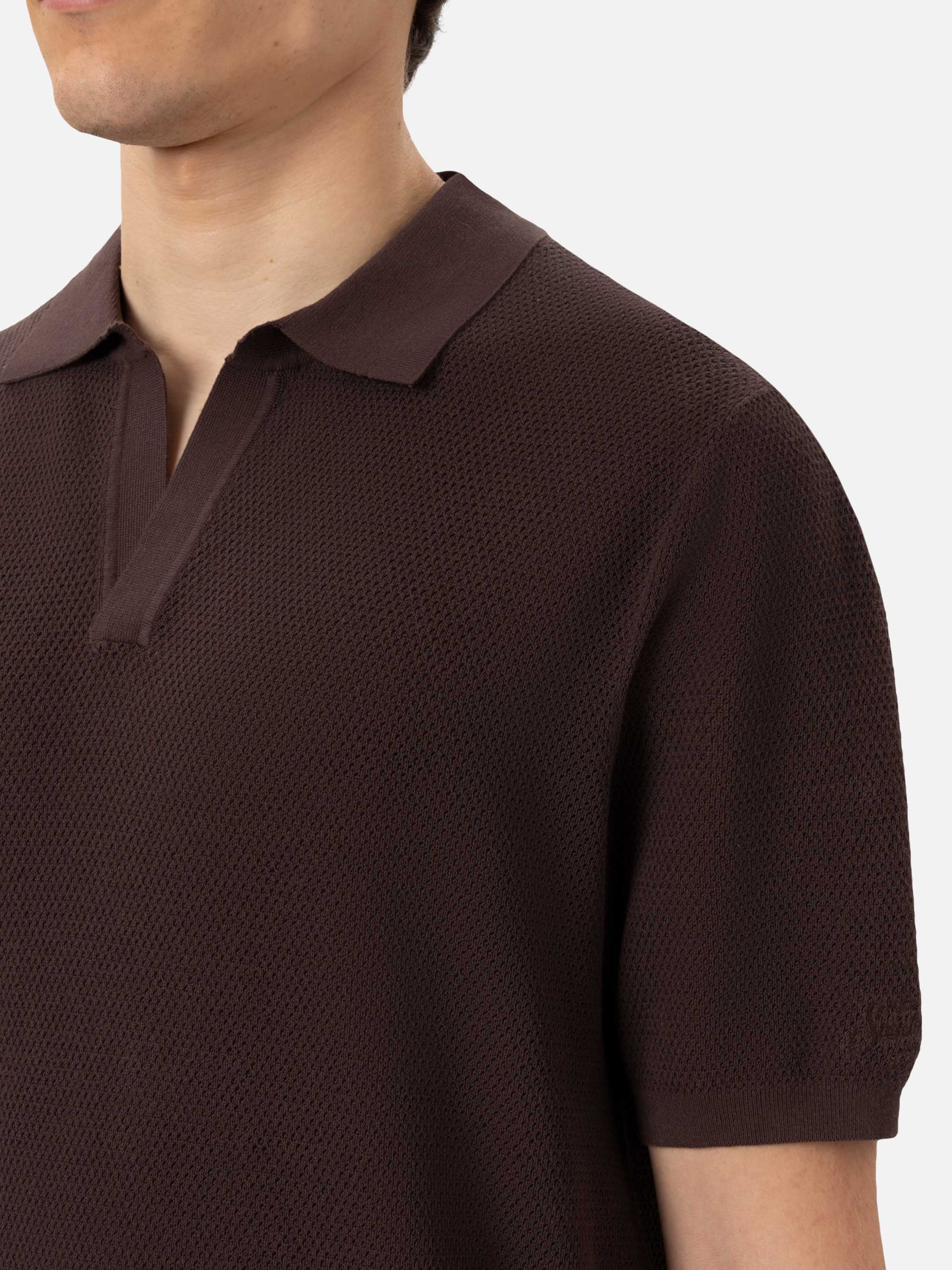 Sloan poloshirt zonder knoopjes in bruin mesh