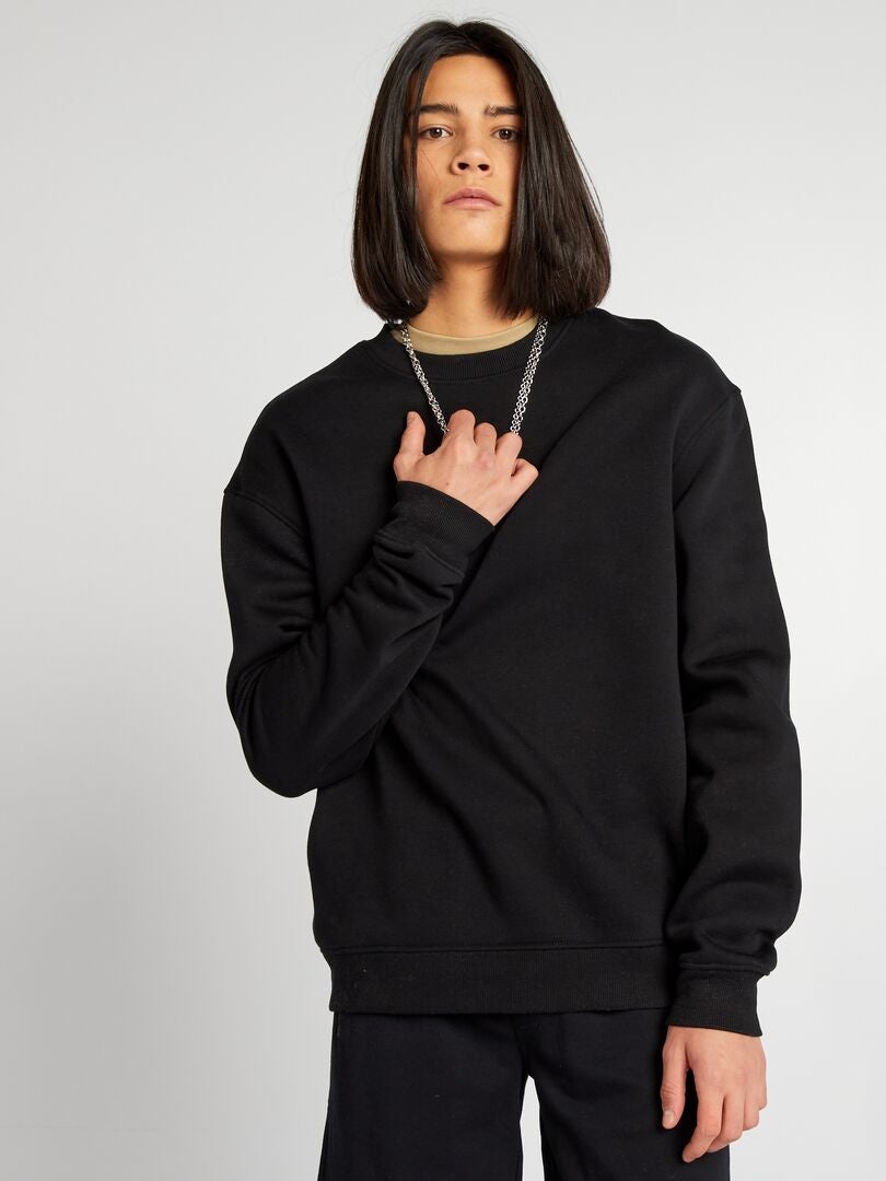 Effen sweatshirt met ronde hals - zwart