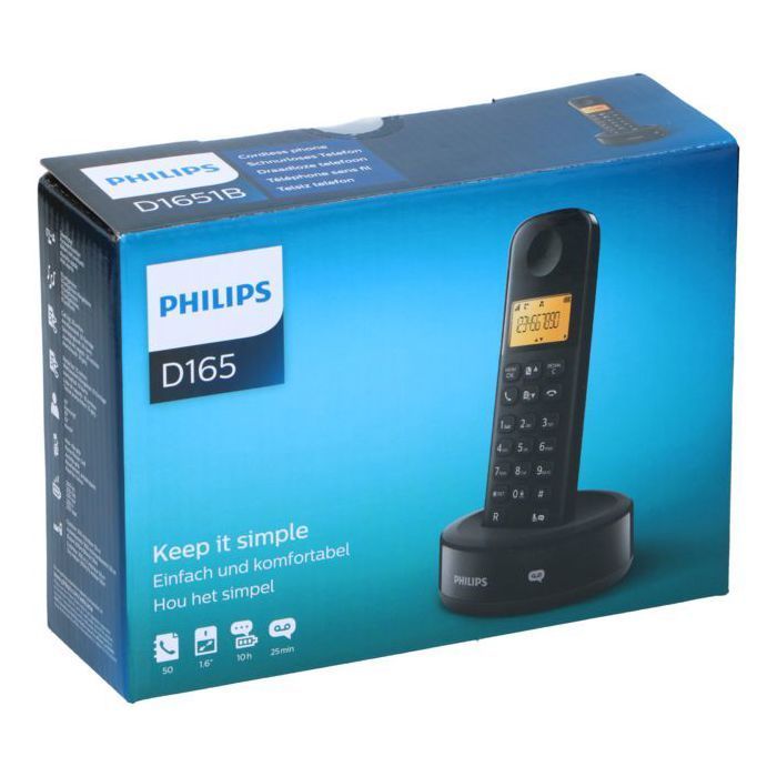 Teléfono inalámbrico - PHILIPS - D1651B/01 - DECT - Negro - Pantalla de 1,6 pulgadas