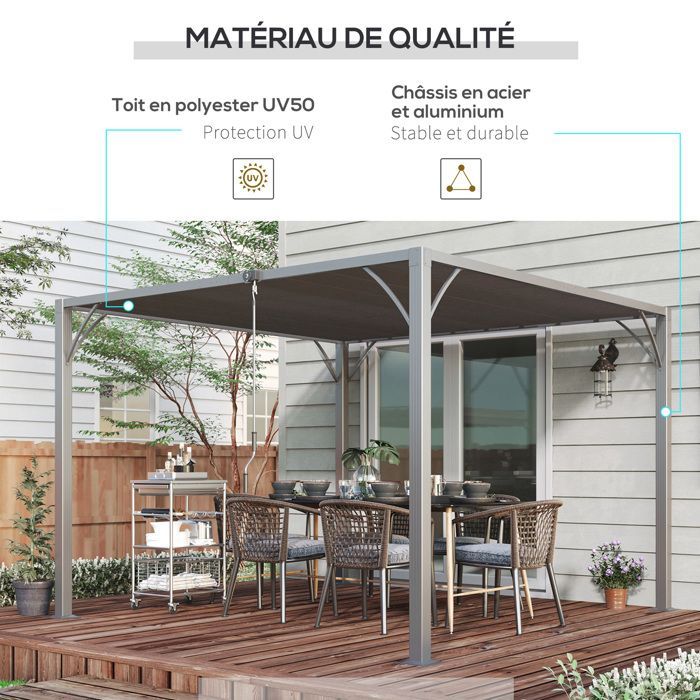 Pergola bioclimatica - Outsunny - 3x3 m, lamelle regolabili, stile contemporaneo, protezione UV 50+ - alluminio - grigio