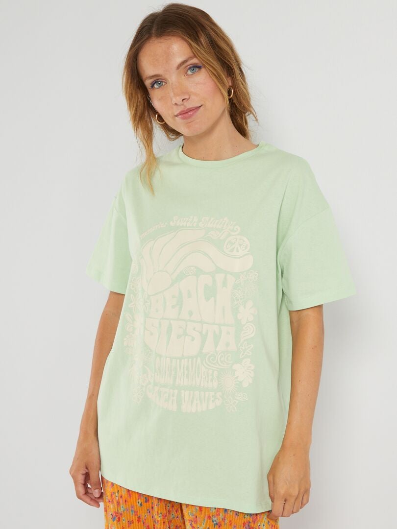 Oversized T-shirt met print - GROEN