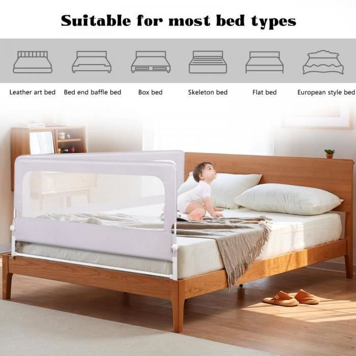 XUANYU Barrière de Lit 1 Pcs pour Bébé/Enfant 150 cm, Réglable, Barrière Protection Lit Antichute,Barrière de Securite,Gris