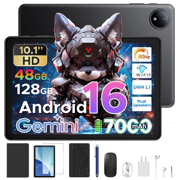 AORLYM P10 16-Zoll-Android-Tablet mit Tastatur, 7000-mAh-Akku, 48 GB RAM + 128 GB ROM, Gemini AI – Schwarz