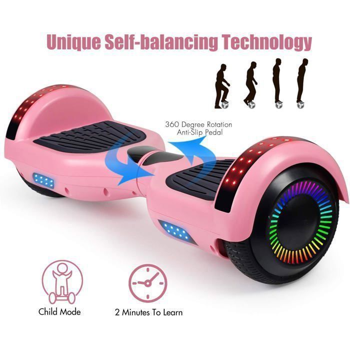 Hoverboard, patinete eléctrico autoequilibrado de 6,5 pulgadas con Bluetooth, ruedas y luces LED para niños y adultos.