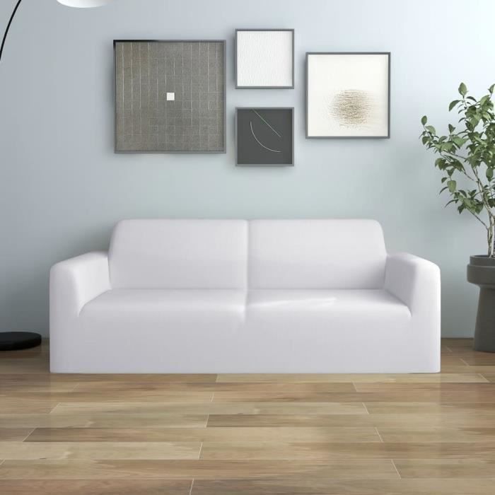 Funda elástica para sofá de 2 plazas vidaXL, color blanco, poliéster jersey, 332949