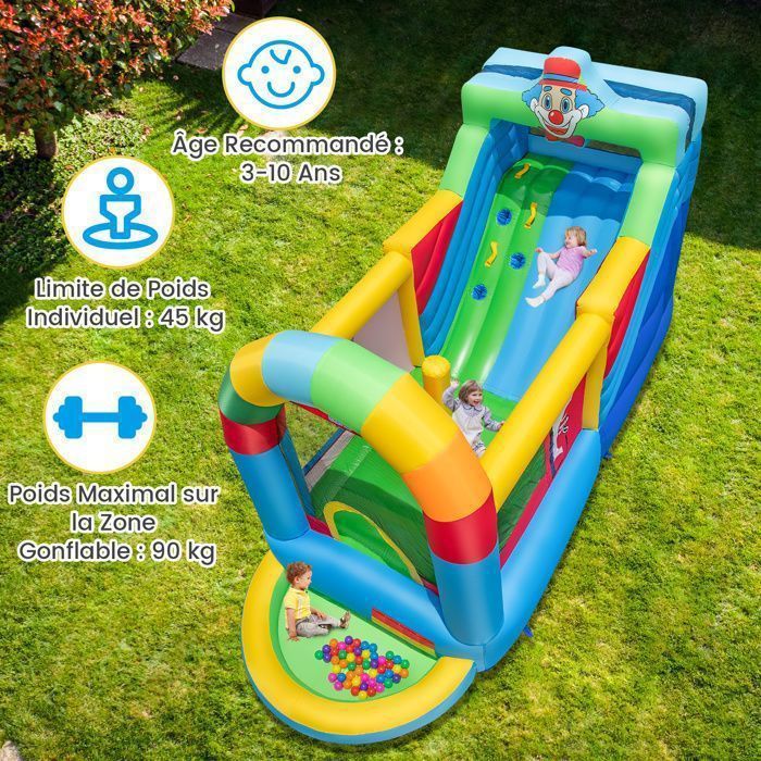 Castillo hinchable COSTWAY para niños de 3 a 10 años - 50 pelotas, tobogán largo - Bolsa de transporte (inflador no incluido) 440 x 185 x 234 cm