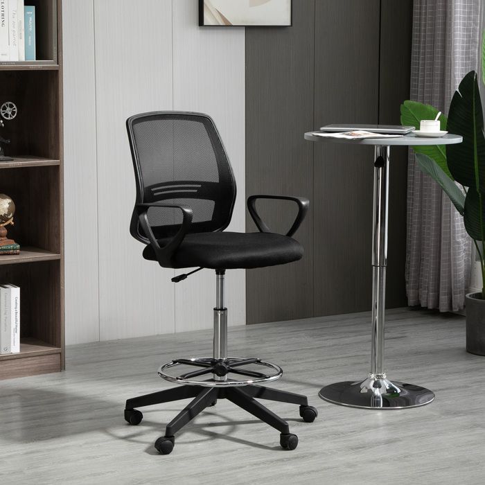 Cadeira de escritório - Vinsetto - assento alto ajustável - dimensões 59,5 cm (C) x 60 cm (L) x 102,5-126 cm (A) - giro de 360° - tela respirável - preta