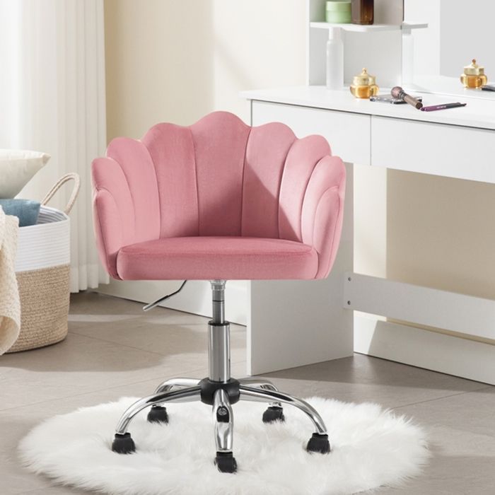 Silla de oficina giratoria WOLTU de terciopelo, silla de tocador con respaldo de pétalos, altura ajustable, rosa W0ATT0396