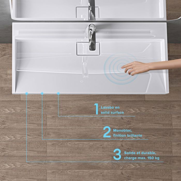 Lavabo mural Doporro con desagüe, blanco, 50x38x11cm, lavabo rectangular con orificio para taladrar, Colossum19
