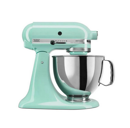 Stolní robot Artisan 5 Qt. 10 rychlostí v ledově modré barvě s plochým šlehačem, 6drátovou šlehačkou a hnětacím hákem