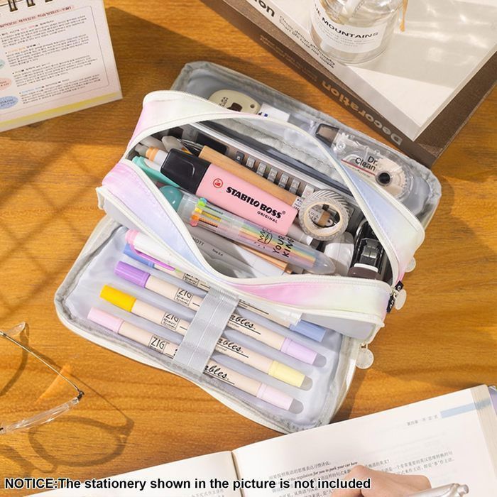 Trousse à Crayons pour Adolescents et Filles - 3 Compartiments - Grande capacité - pour l'école et Le Bureau (étoile filante Rose)