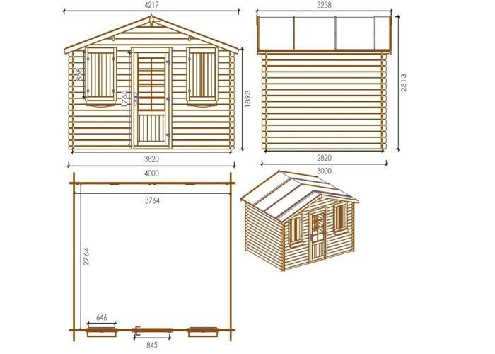 Casetta da giardino in legno - 12 m² - 4x3 m - spessore 28 mm - Colore: naturale - DOM137
