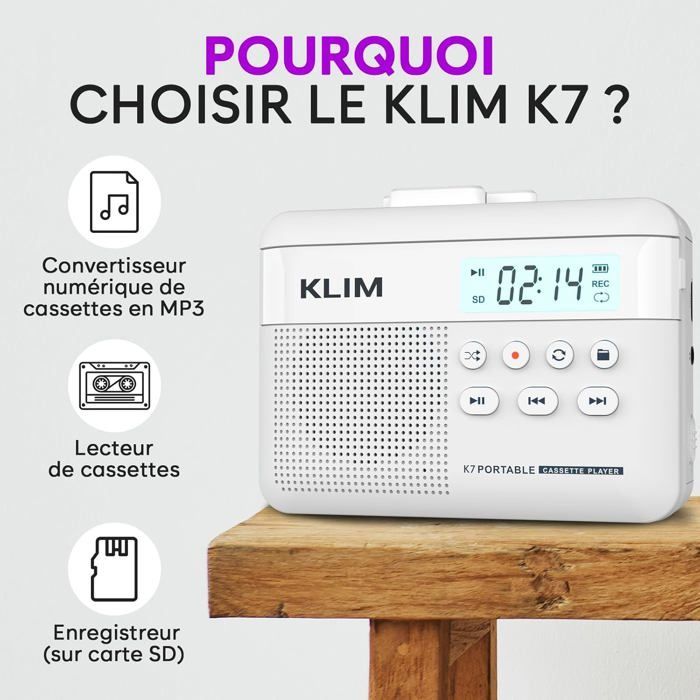 Cassette Player K7 - Lecteur Cassette Audio - Convertisseur Audio en MP3 - Microphone et Haut-Parleur intégrés - Blanc