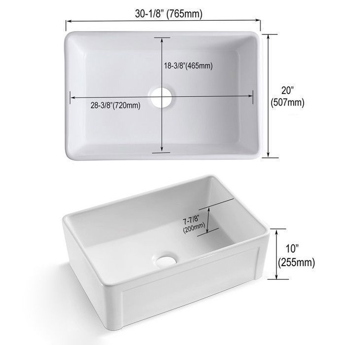 Fregadero de cocina estilo granja MEJE de 76,5 x 50,7 cm - Fregadero estampado - Fregadero reversible de un solo seno para cocinas
