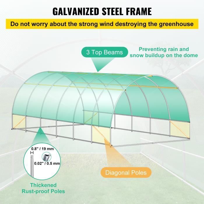 Invernadero tipo túnel VEVOR - Invernadero tipo túnel con estructura galvanizada y cubierta impermeable para plantas, 6,1 x 3 x 2,1 m, verde