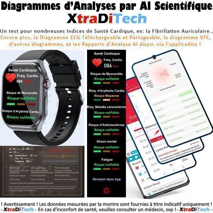 XtraDiTech Smartwatch with ECG, Heart Rate Monitor, VHR, Thermometer, 2.04