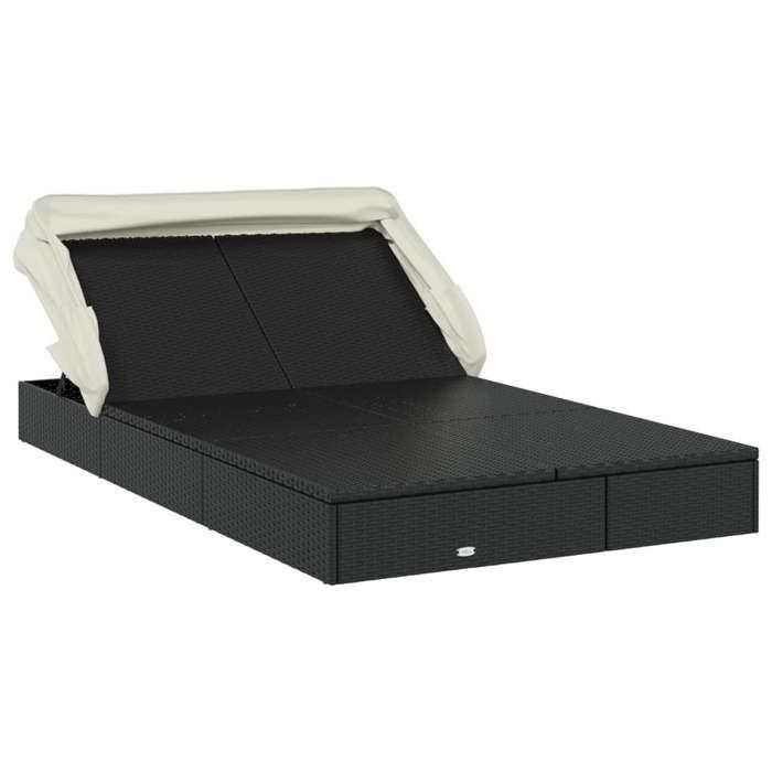 vidaXL Transat 2 places avec toit pliable noir 213x118x97 cm, chaise longue, chaise longue d'extérieur, lit de salon, lit de 319650